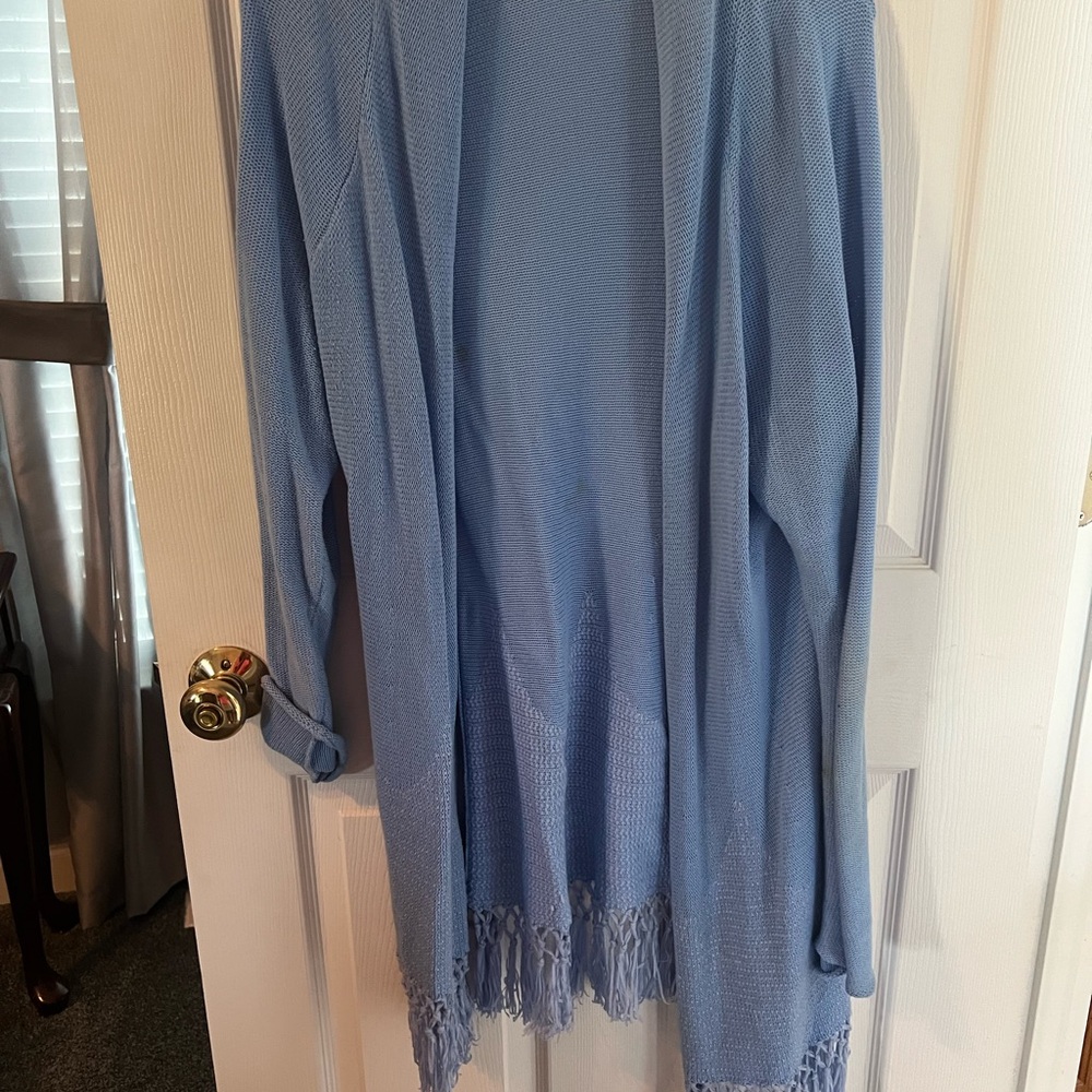Lilly Pulitzer Light Blue Cardigan with Fringe